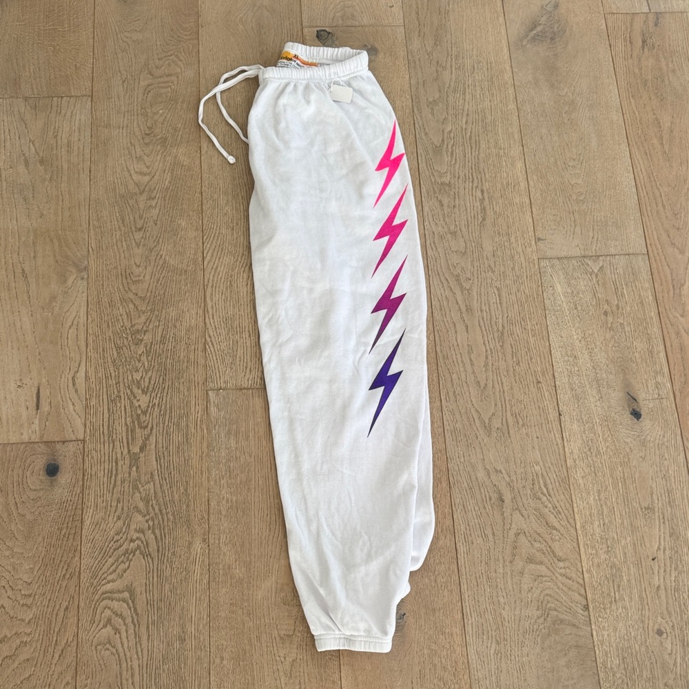 Aviator Nation White Joggers with Colorful Lightning Bolts. New. XL.